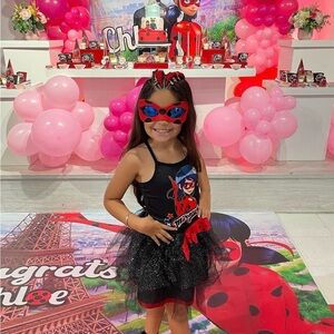 Girls Red and Black Miraculous Ladybug Superhero Costume with Mask
